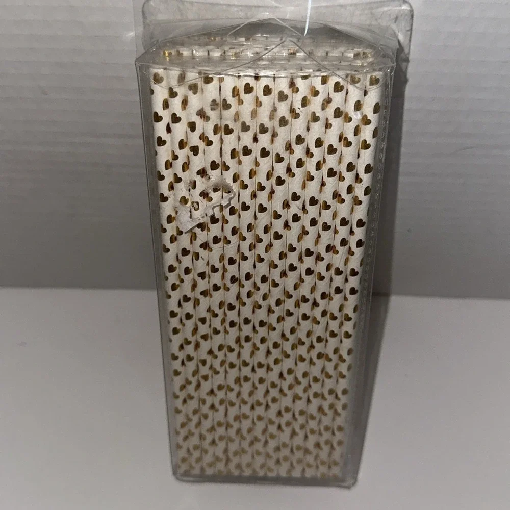 Gold Foil Heart Paper Straws White Wedding Party Supplies Pack of 100‎
